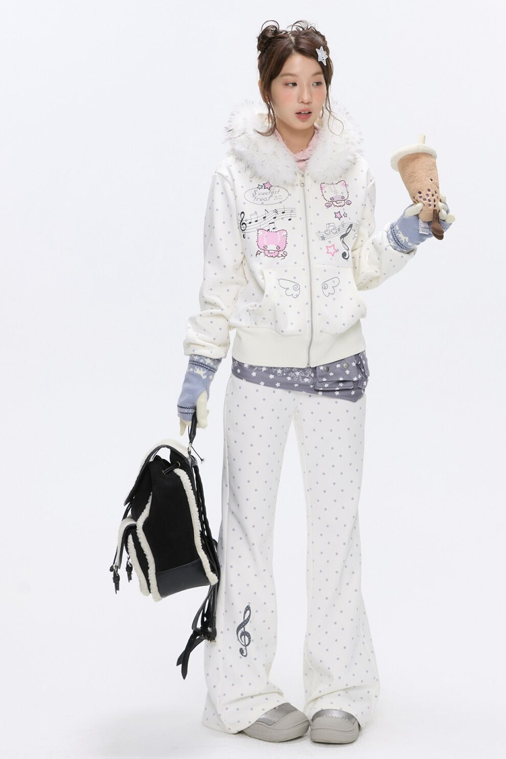 Striped Waistband Polka Dot Sweatpants