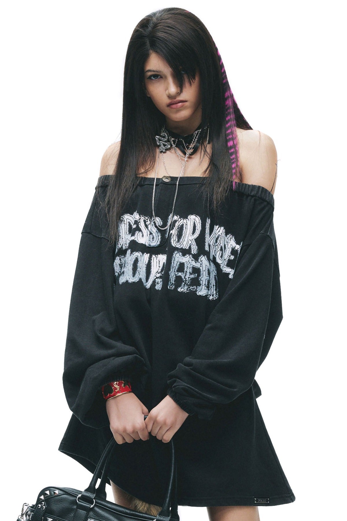 Cracked Graffiti Off-Shoulder T-Shirt