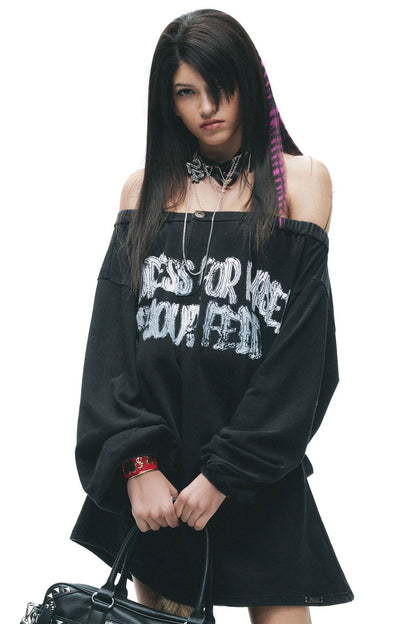 Cracked Graffiti Off-Shoulder T-Shirt