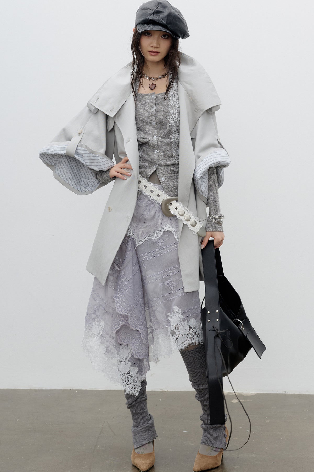 Cape-Style Wide-Sleeve Silhouette Trench Coat
