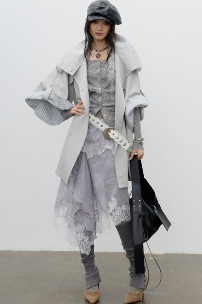 Cape-Style Wide-Sleeve Silhouette Trench Coat