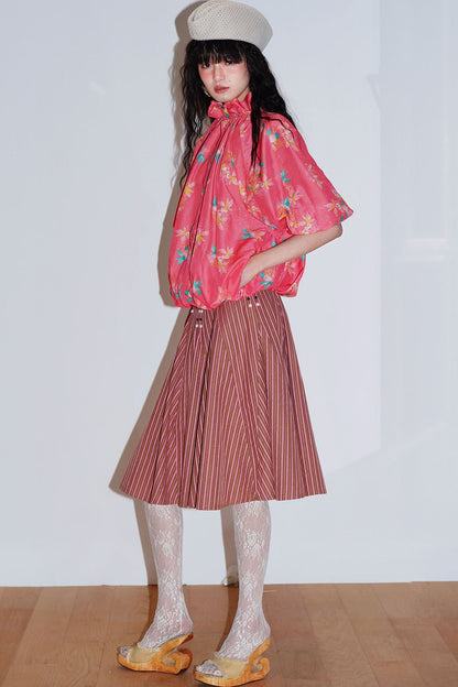 Retro Striped A-Line Skirt