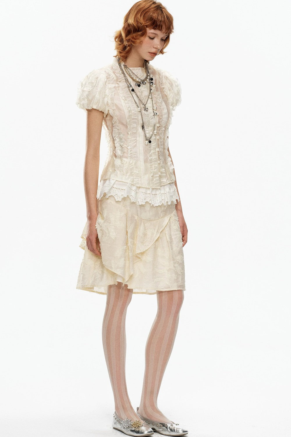 Beige Jacquard Asymmetrical Skirt