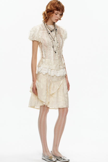 Beige Jacquard Asymmetrical Skirt