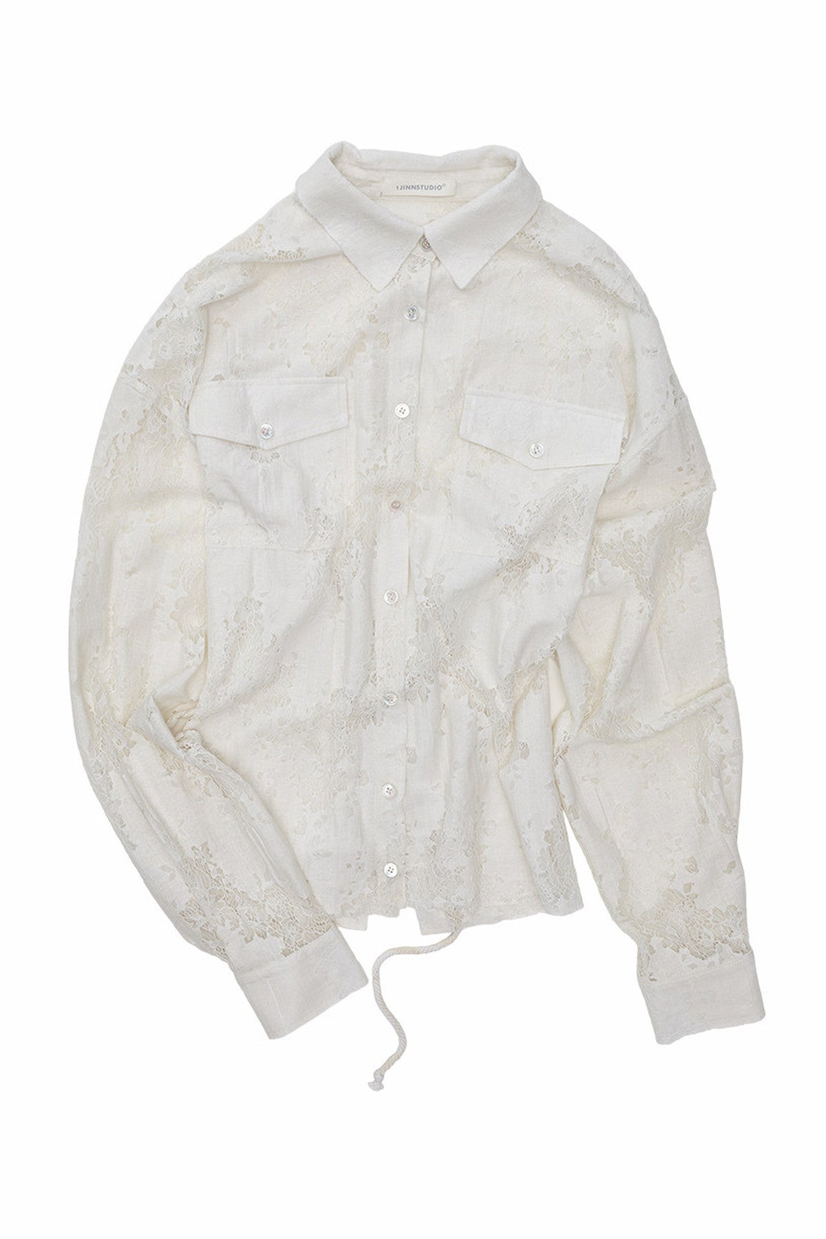 Lace Jacquard Tie Waist Shirt