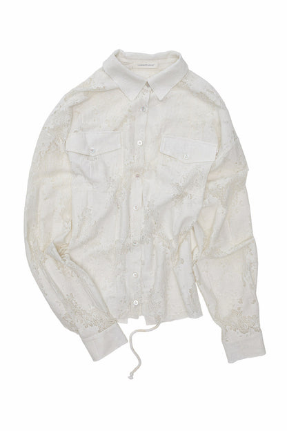 Lace Jacquard Tie Waist Shirt