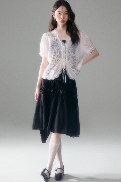 Pearlescent Mesh Sequin A-Line Skirt