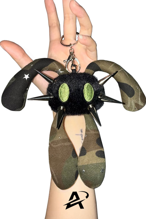 Camouflage Rivet Four-Eared Rabbit Plush Keychain Doll