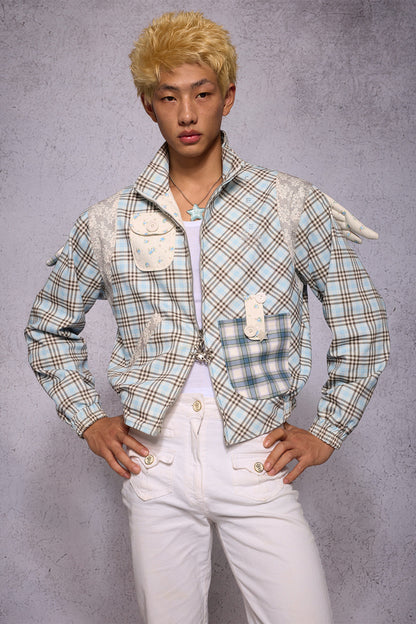 Jacke mit Engelsflügeln, Karomuster, Patchwork und Strass