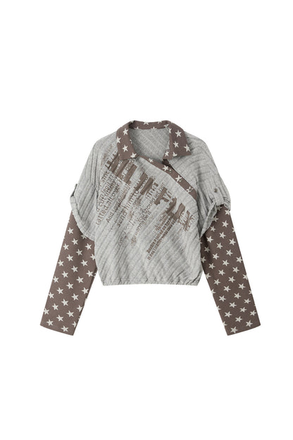 Asymmetrical Star Patchwork Long-Sleeve T-Shirt