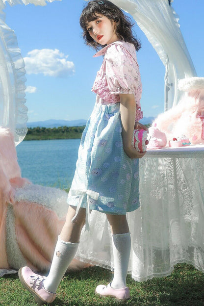 Dog Pearl Print Puff Sleeve Shirt