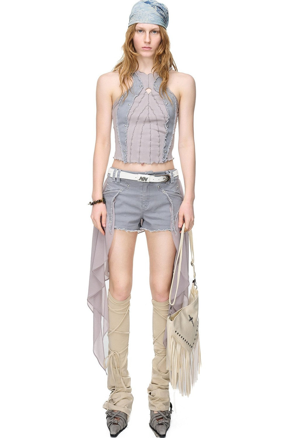 Washed Riveted Patchwork Vest