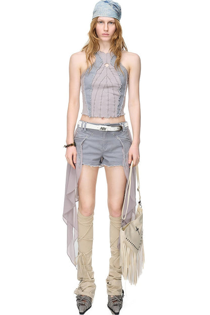 Washed Riveted Patchwork Vest