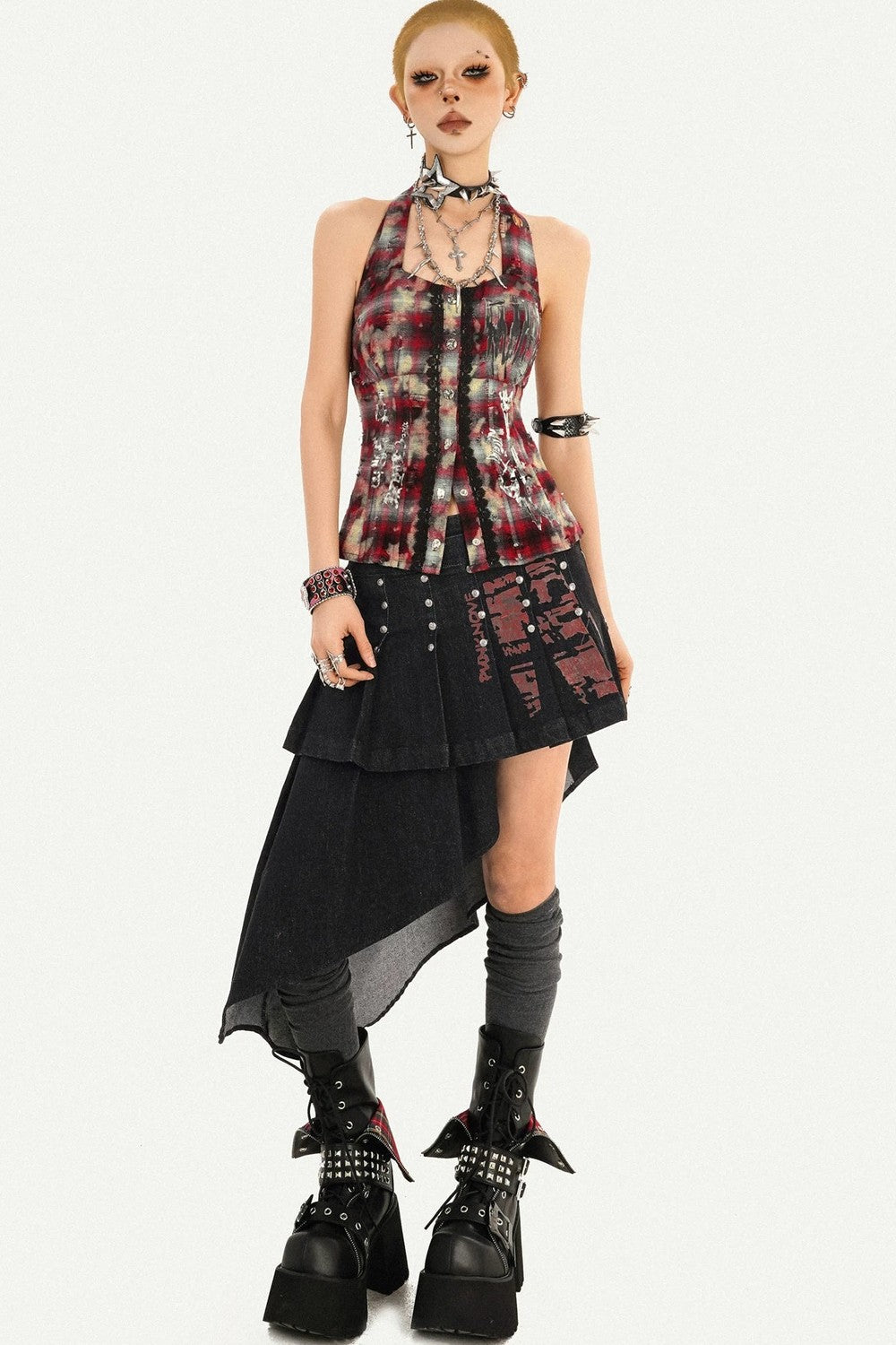 Irregular Punk Rivet Skirt