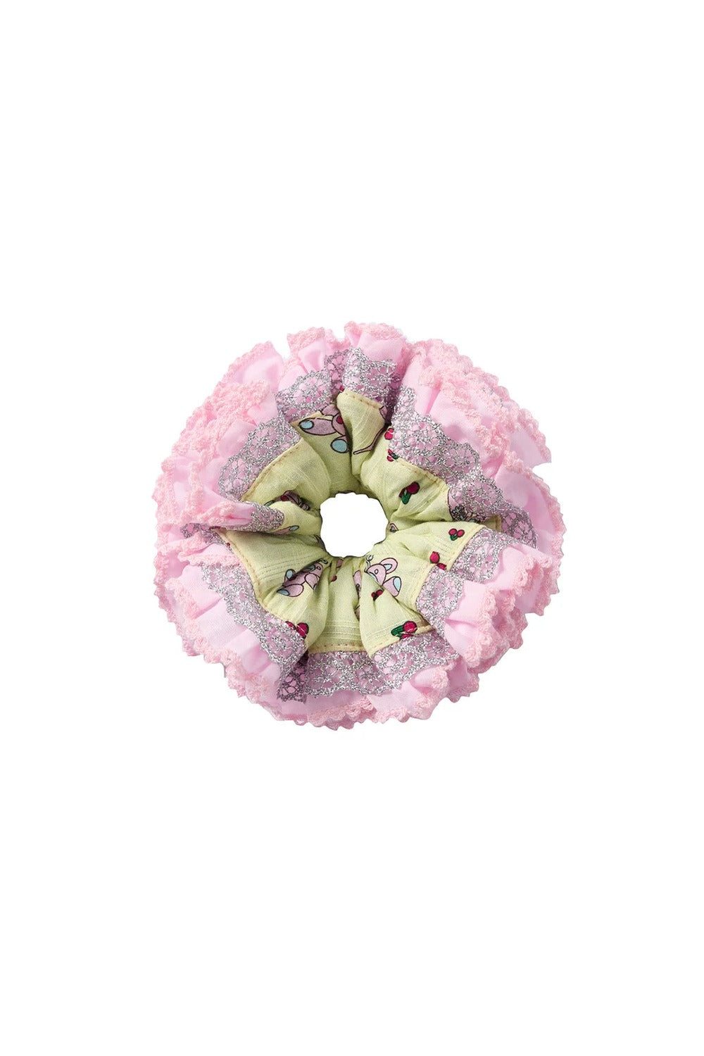 Green and Pink Lace Scrunchie