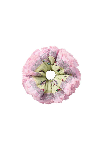 Green and Pink Lace Scrunchie