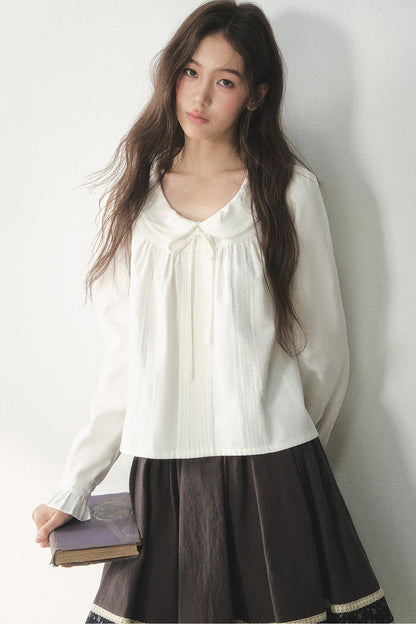 White Doll Collar Lyocell Blouse