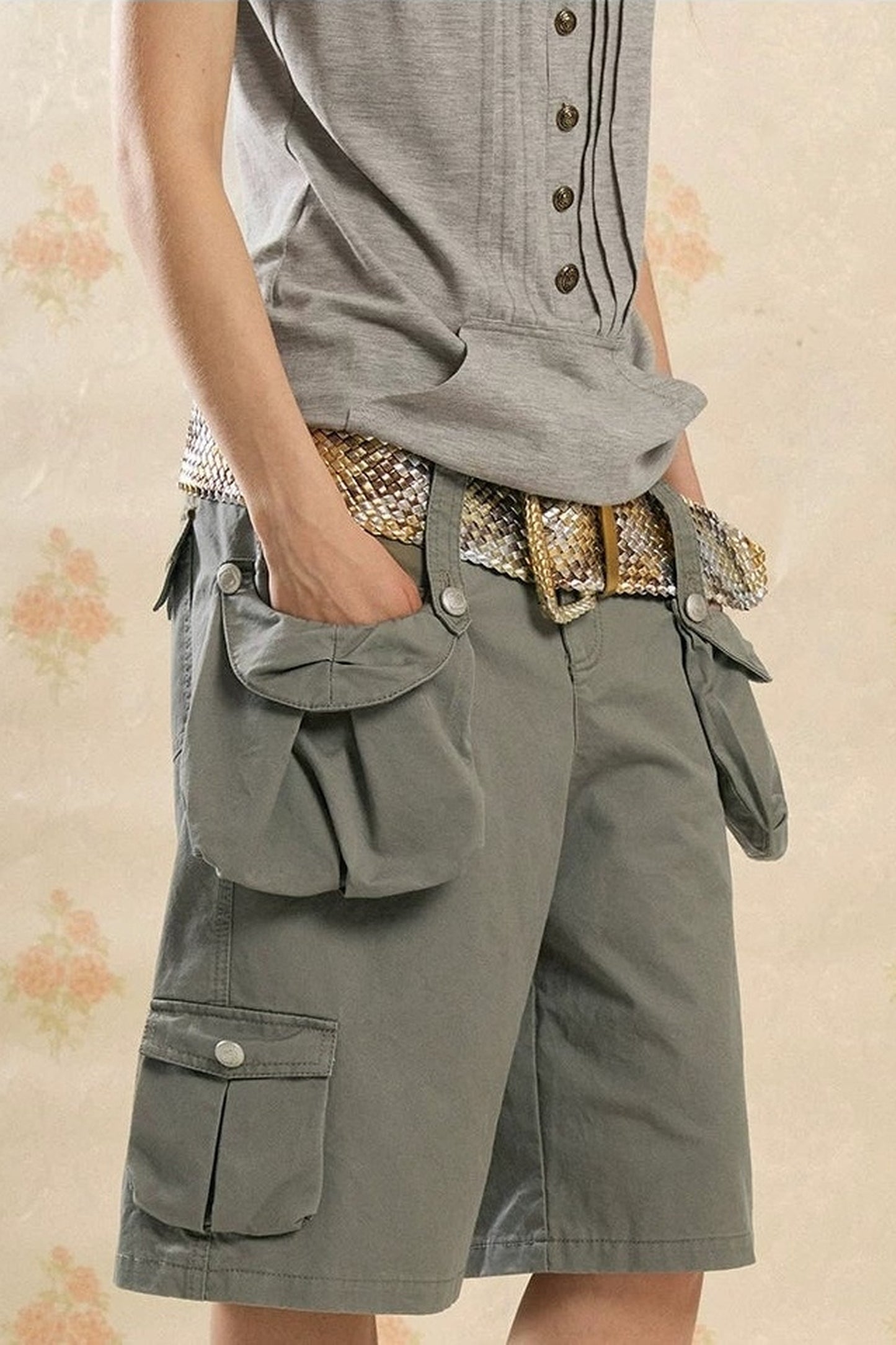 Retro-gewaschene Shorts mit weitem Bein