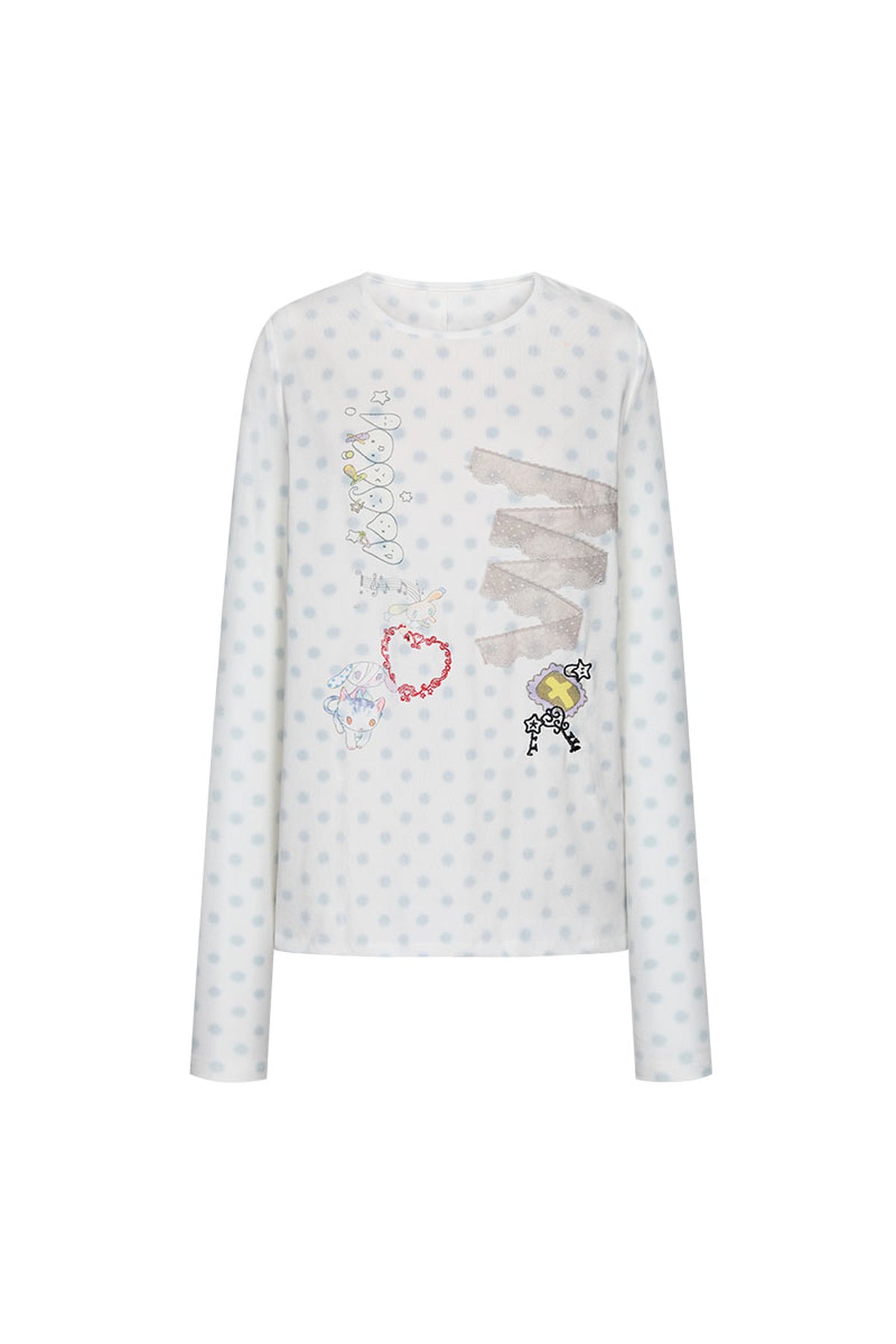Polka Dot Lace Patchwork Long Sleeve T-Shirt