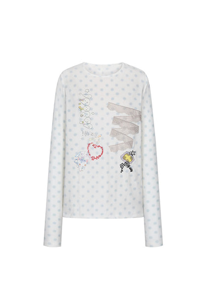 Polka Dot Lace Patchwork Long Sleeve T-Shirt