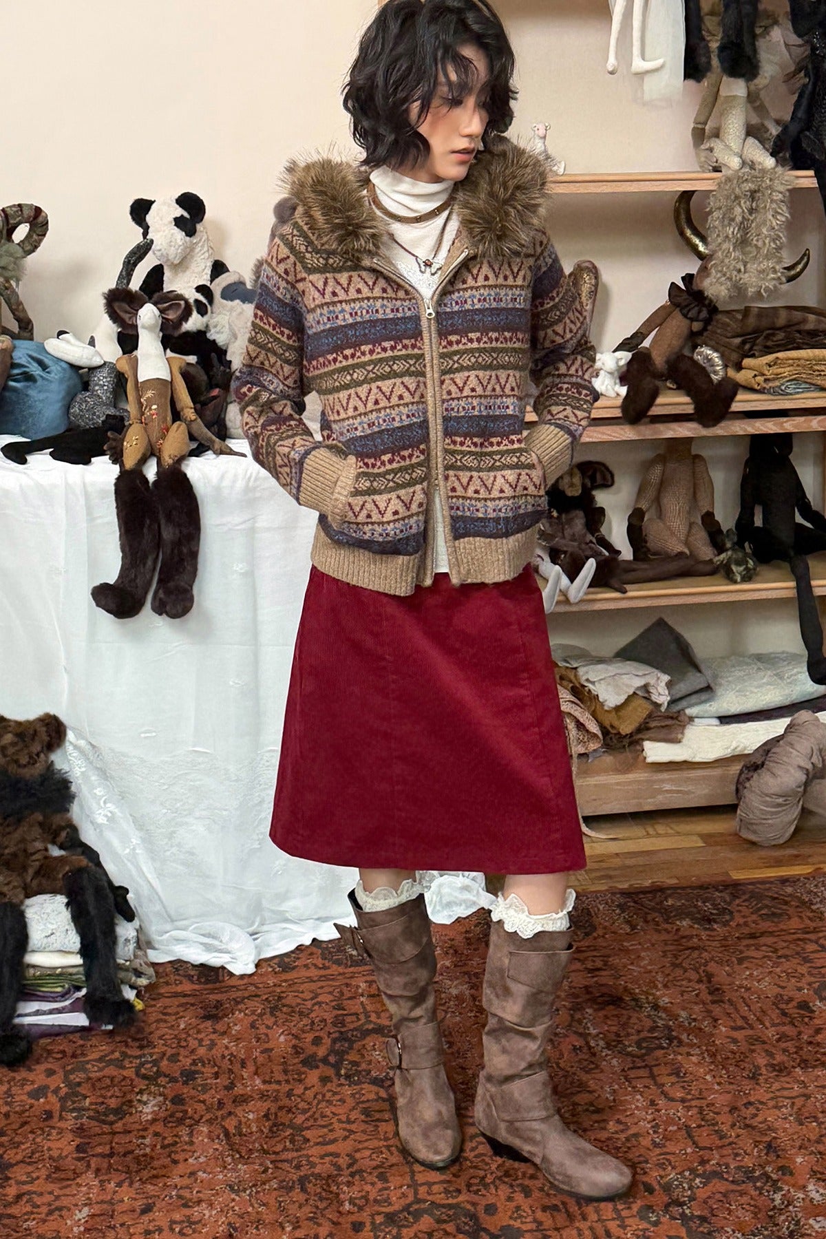 Hooded Fair Isle Wool Cardigan