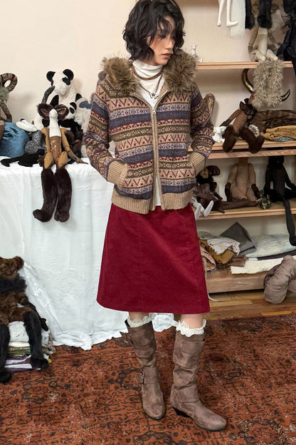 Hooded Fair Isle Wool Cardigan