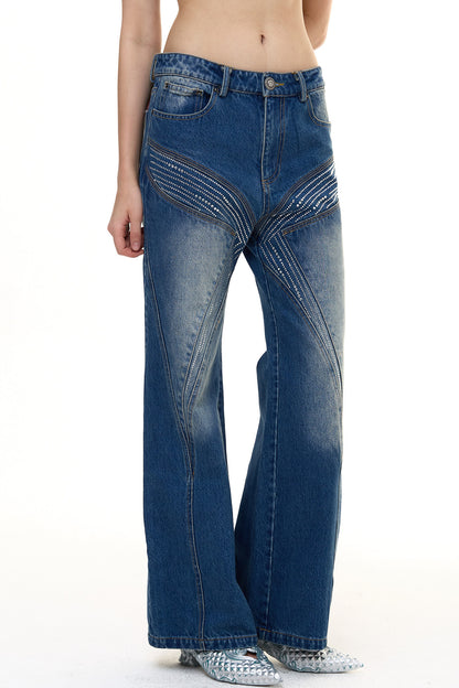 Butterfly Rhinestone Straight Jeans