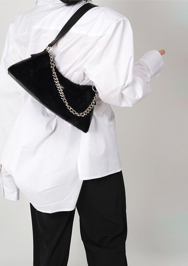 Solid Color Fur Underarm Crossbody Shoulder Bag