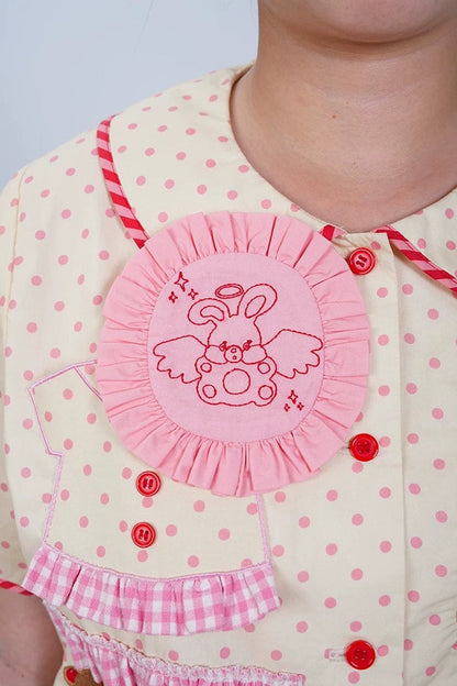 Pink Bunny Angel Embroidered Brooch
