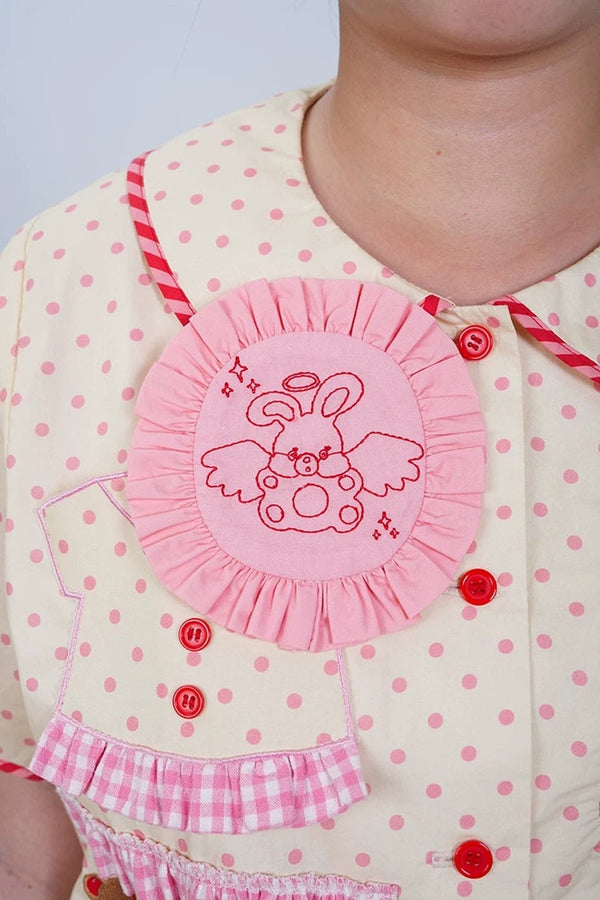 Pink Bunny Angel Embroidered Brooch