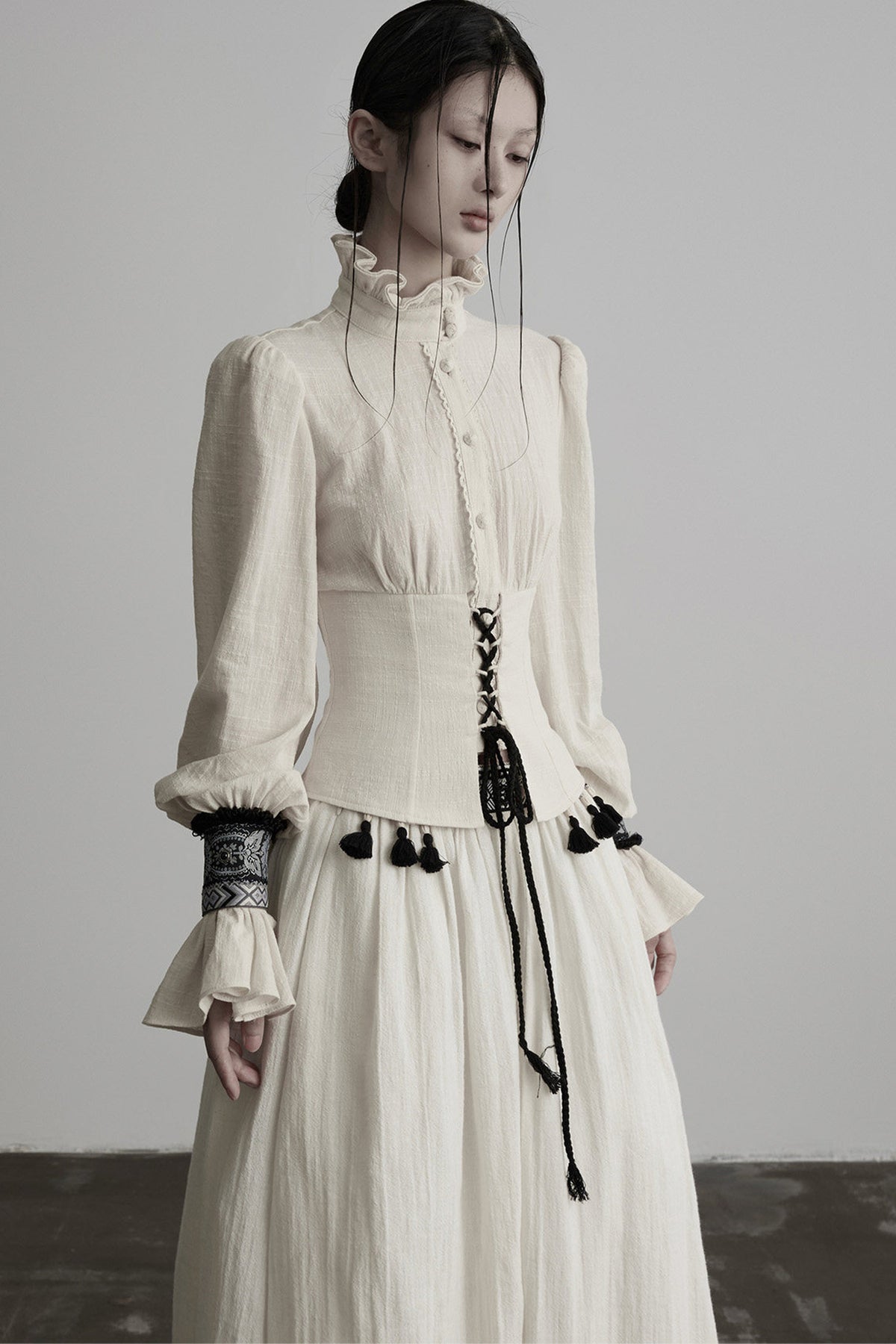 Heavy-Duty Ruffle Sleeve Tie Waist Shirt