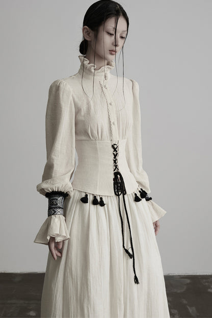 Heavy-Duty Ruffle Sleeve Tie Waist Shirt