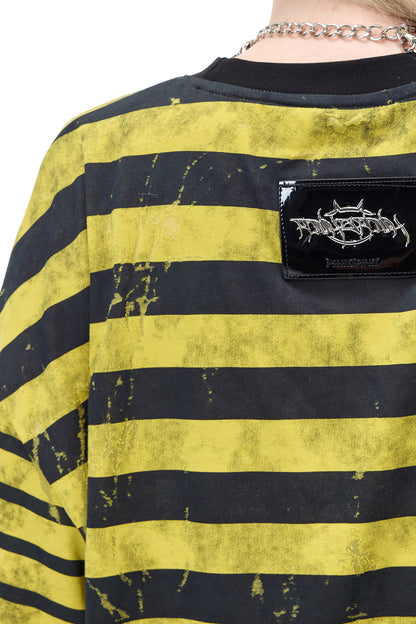 Punk Burnt Floral Cut-Out Striped Raglan Blouse