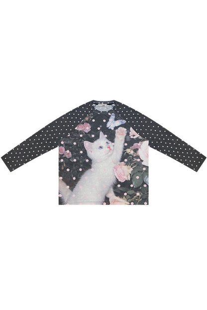 Blouse à imprimé chat et pois