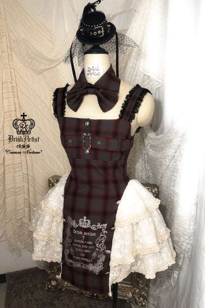 Gray Plaid Lace-Up Printed Cake Dress Set