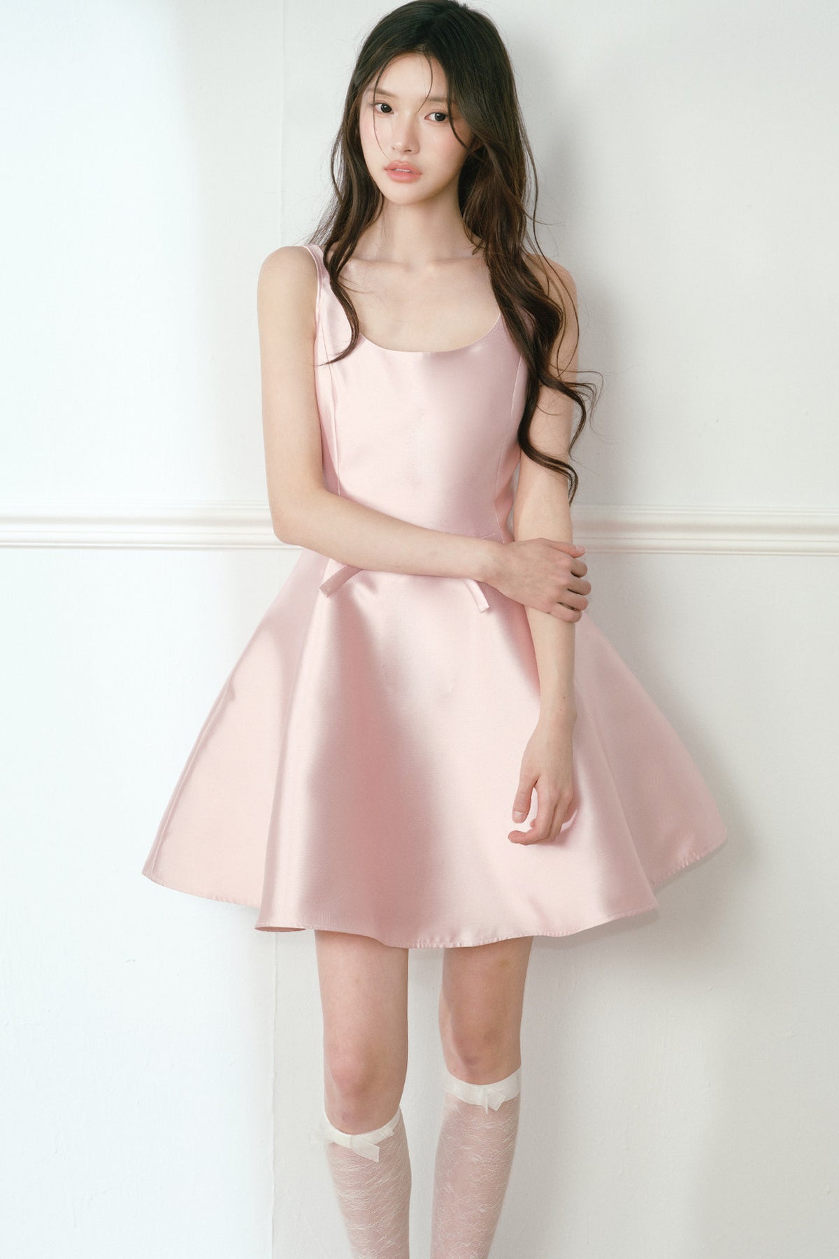 Glossy Satin U-Neck A-Line Dress
