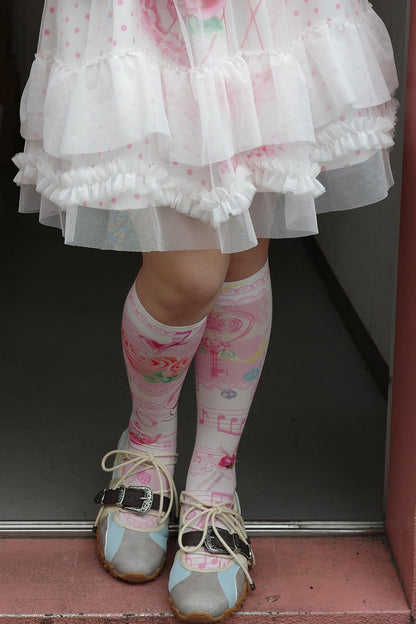 Double-Layer Double-Sided Cake Print White Gauze Skirt