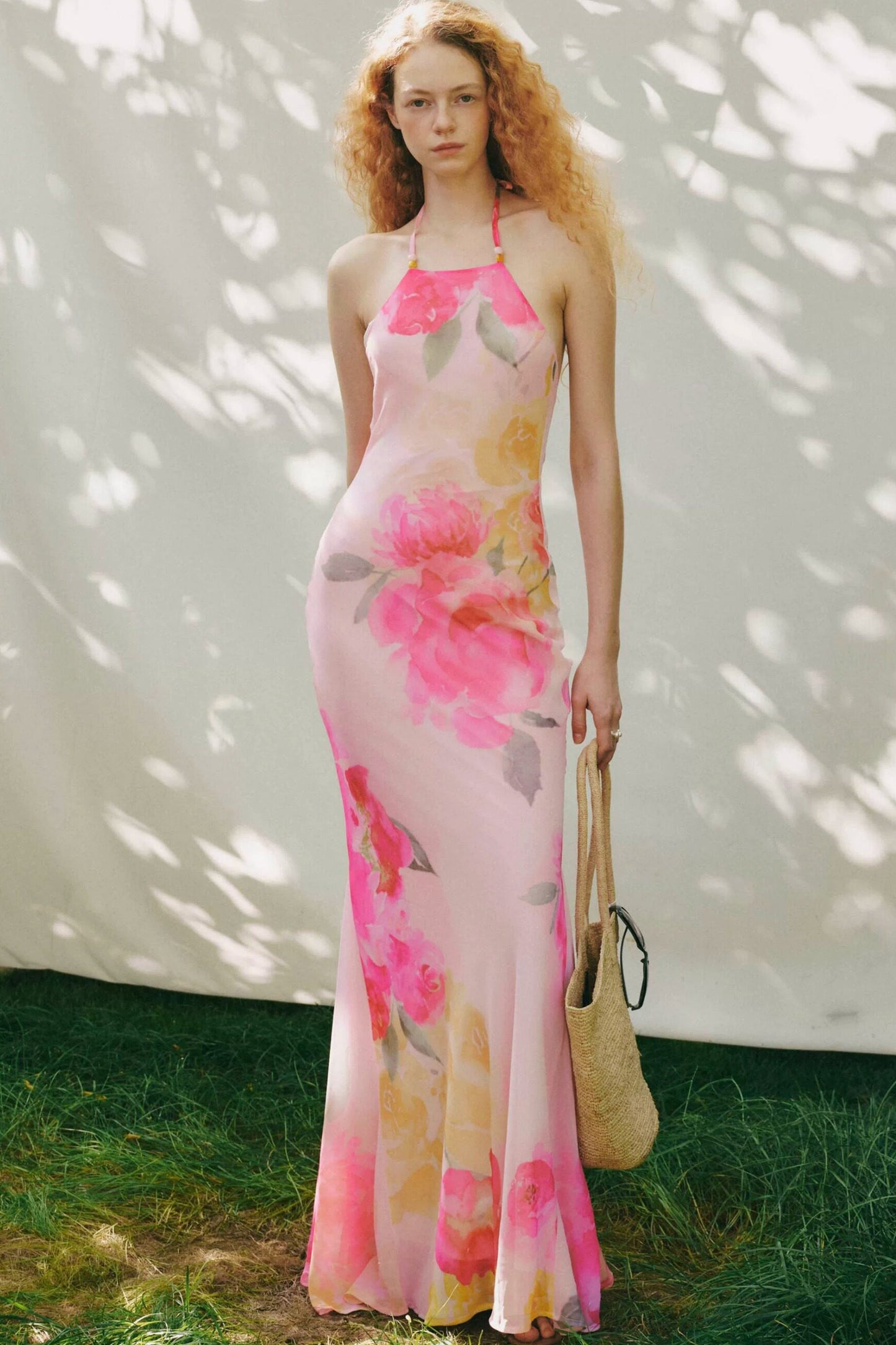 Watercolor Floral Halter Maxi Dress