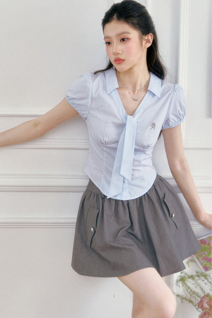 Striped Tie-Up Blouse Set-Up