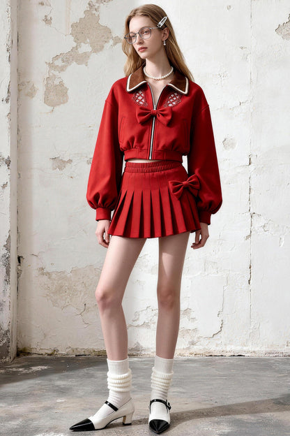 Collared Pleated Skirt Set