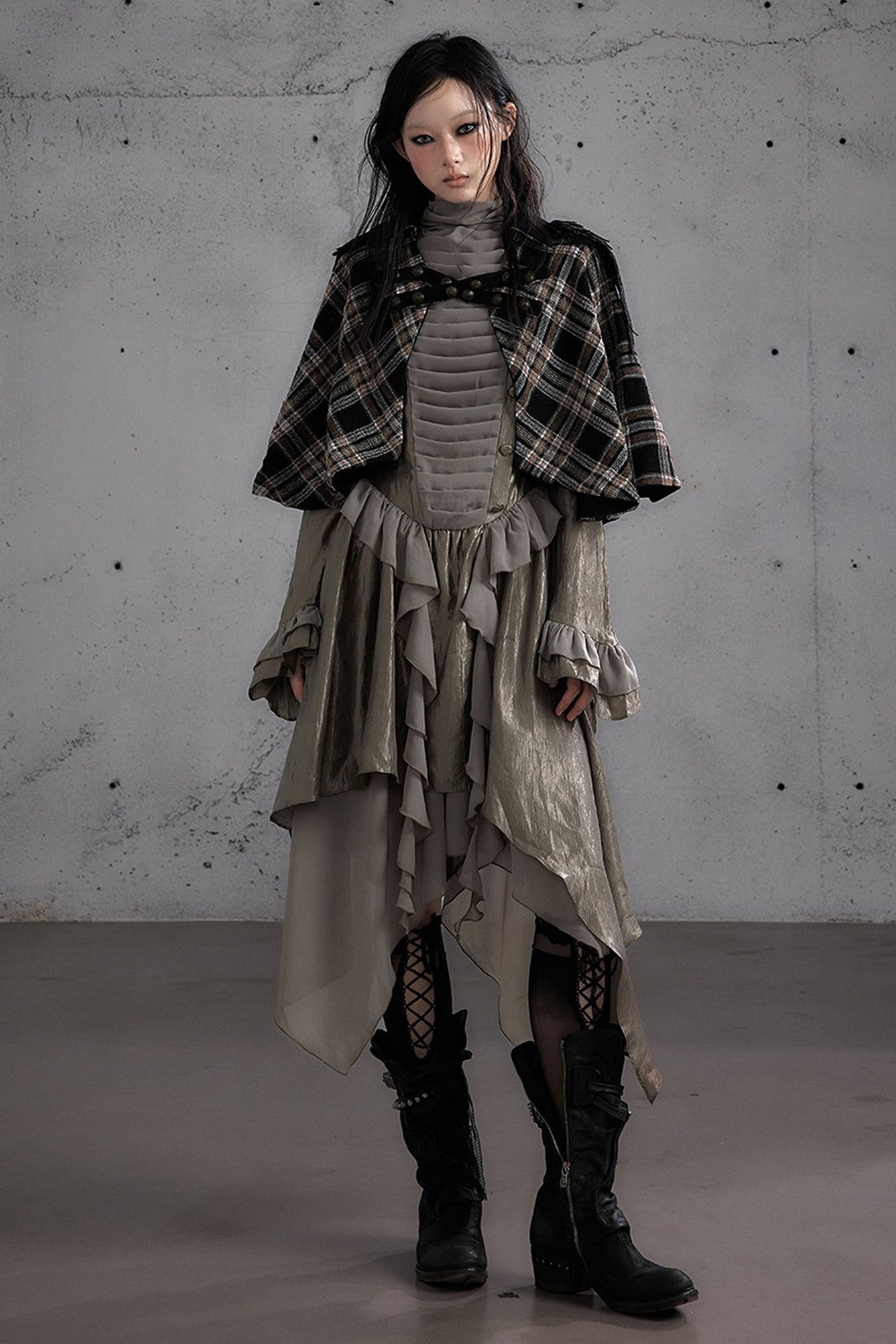 Reversible Wool Blend Plaid Cape