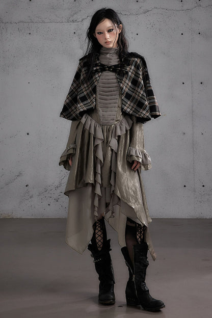 Reversible Wool Blend Plaid Cape
