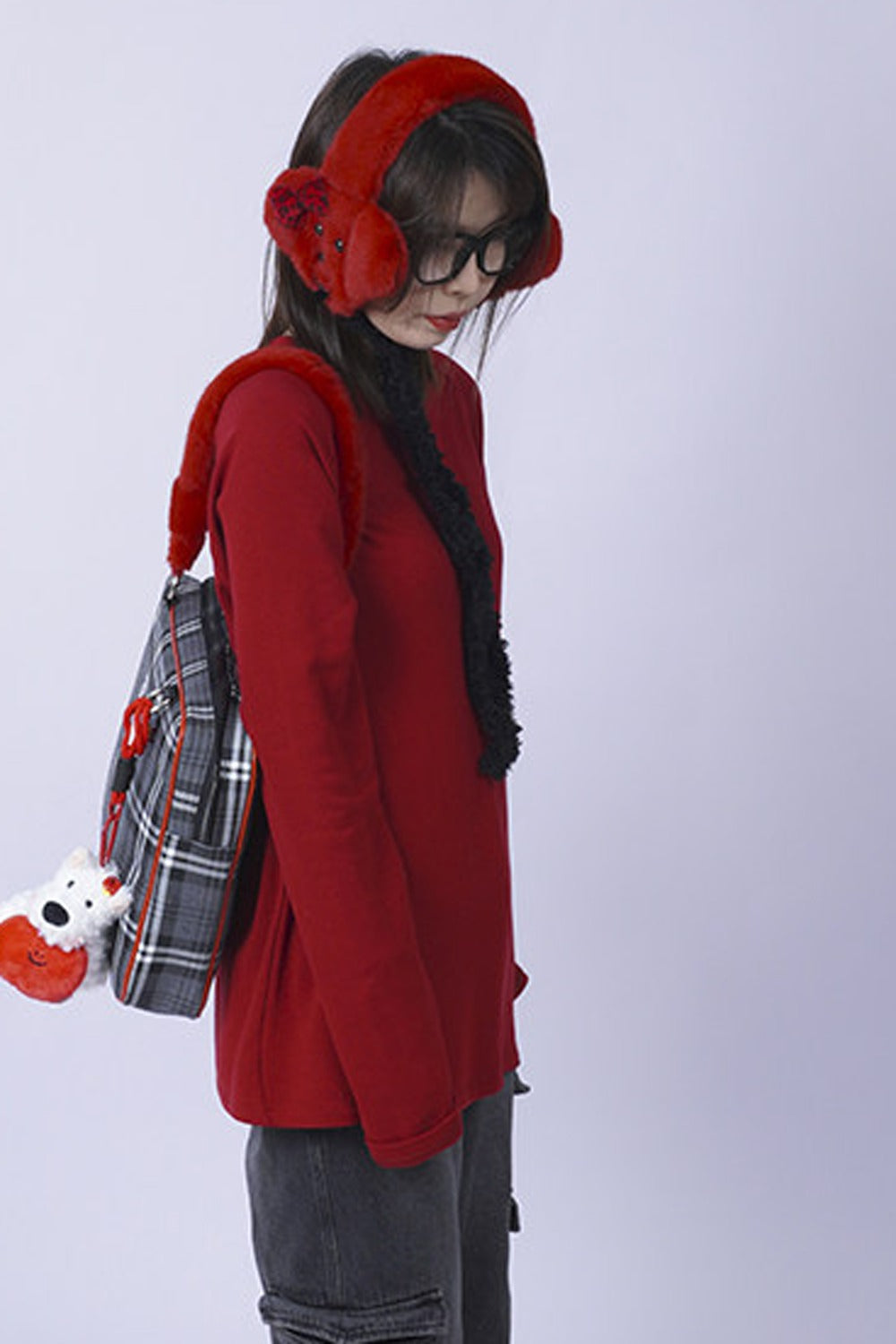 Red Plush Puppy Earmuff Scarf