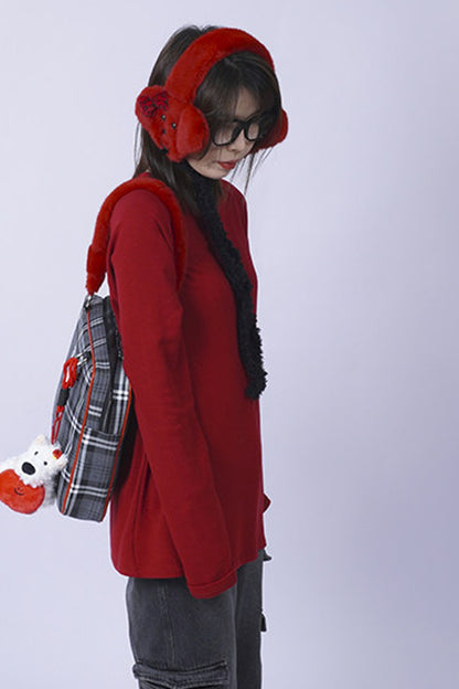 Red Plush Puppy Earmuff Scarf