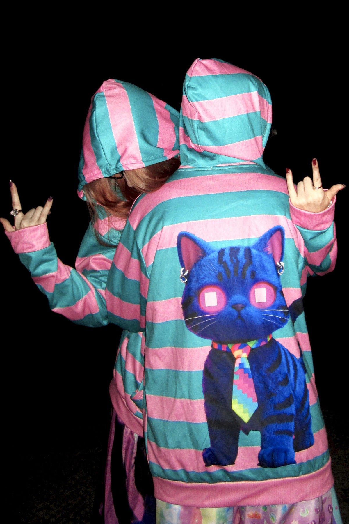 Y2K Loose Fit Demon Cat Zip Hoodie