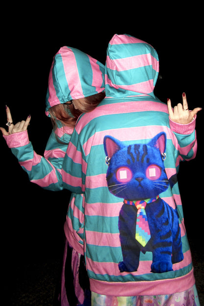 Y2K Loose Fit Demon Cat Zip Hoodie