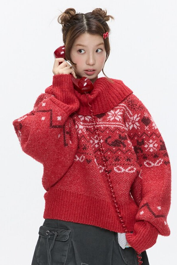 Fair Isle Large Collar Sweater