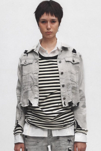 Punk Grunge Distressed Denim Jacket and Jeans Set-Up