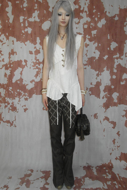 Pantalon évasé en denim patchwork médiéval