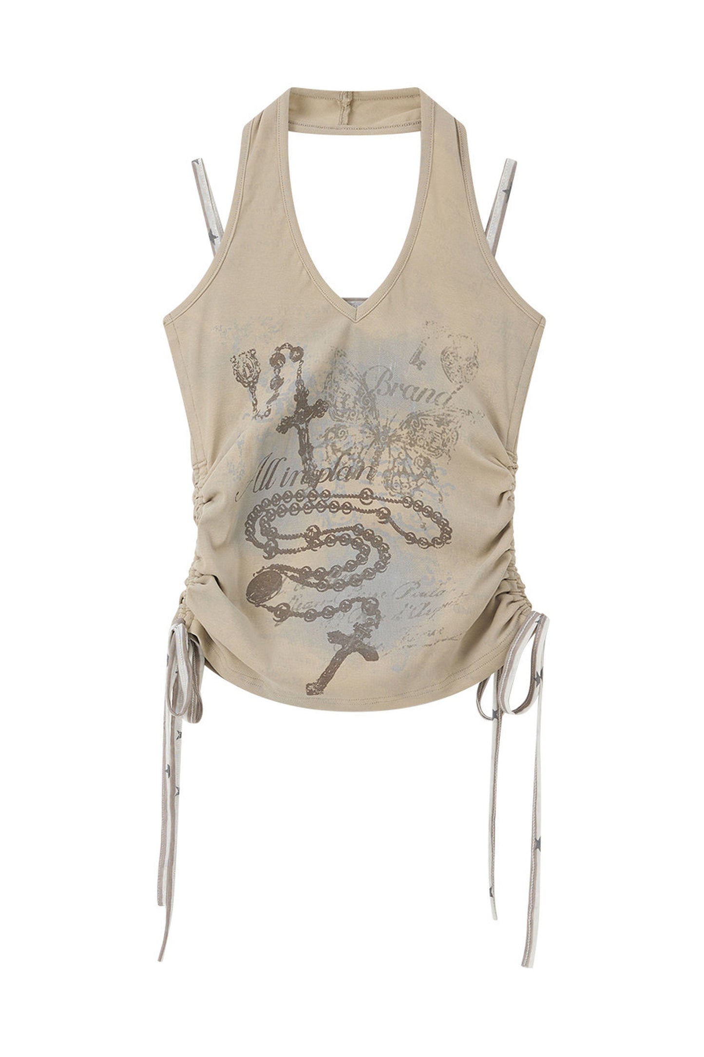 Halter Neck V-Neck Printed Tank Top